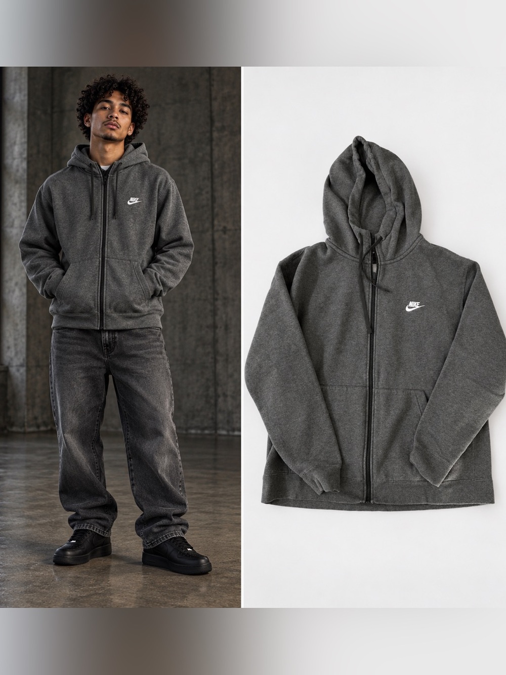 Nike Men’s XL Sportswear Club Fleece Full Zip Hoodie Charcoal Gray BV2645-071